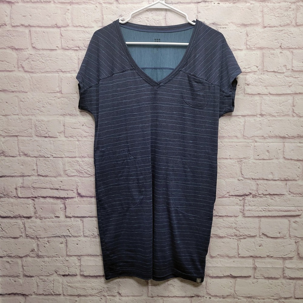 Title Nine Hiolani VNeck Tshirt Dress Sz S Navy Blue Painted Stripe Muumuu Shift